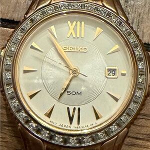 Seiko Gold Tone Plated with Diamonds  Roman Numeral Watch